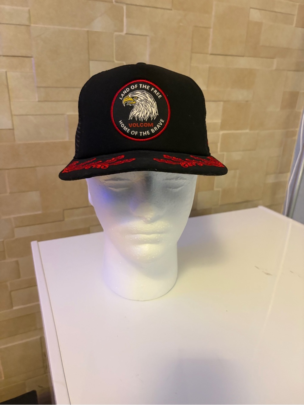 Volcom New Era Black Cap with Red Eagle Patch